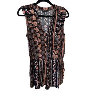 NWT As U Wish Medallion Floral Paisley Crinkle Drawstring Waist Playsuit Romper